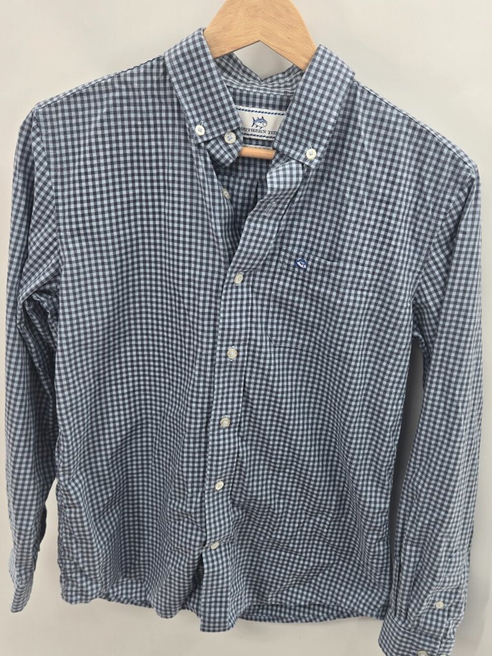 Southern Tide Blue White Gingham Long Sleeve Classic Fit Button Down Boys XL